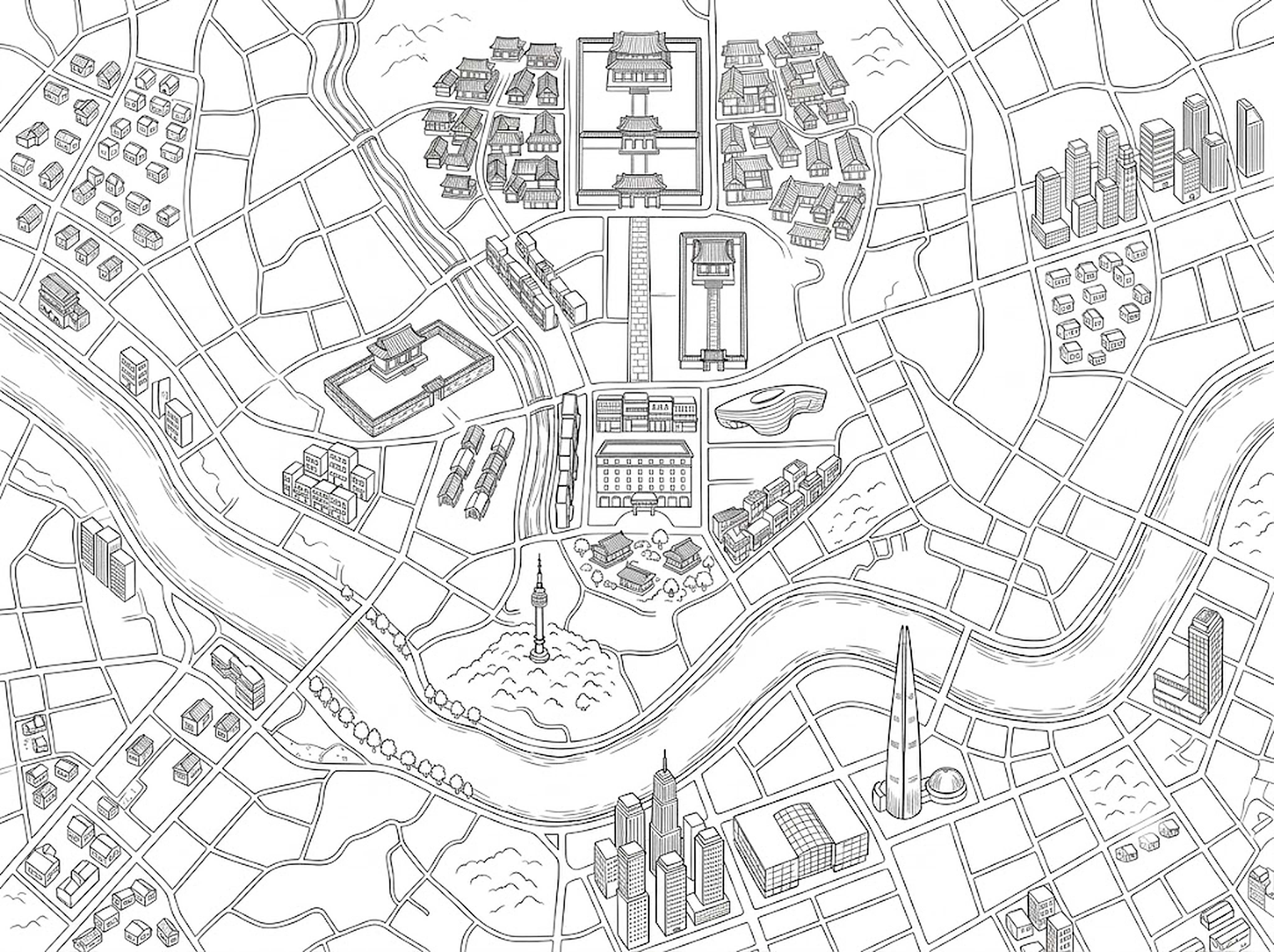 Illustrated guide map of Seoul